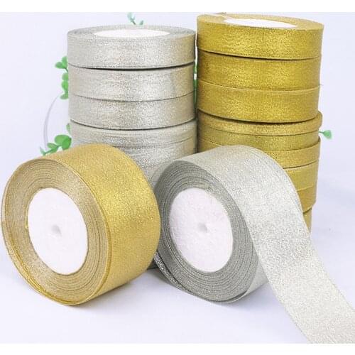 22Meters/Roll Gold Silver Glitter Satin Ribbon Crafts Wedding Decorative DIY Organza Onions Ribbons Bow Christmas Gift Supplies