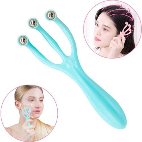 Face Facial Head Massager Slimming Chin Beauty Roller Skin Massage Anti Wrinkle Three Steel Balls Massager Wrinkle Remover Tools