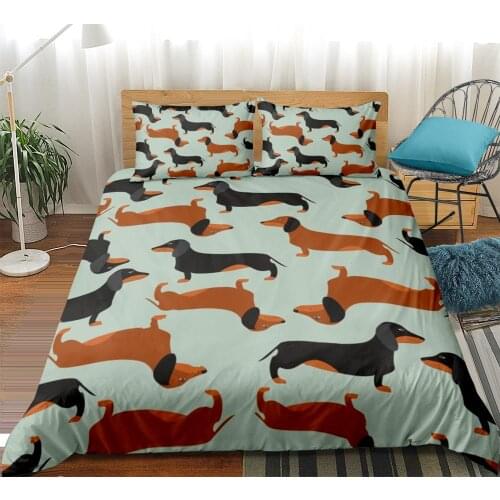 Cute Sausage Dog Duvet Cover Set Dog Bed Set Animal Quilt Cover Dachshund Cartoon Home Textiles King Dropship