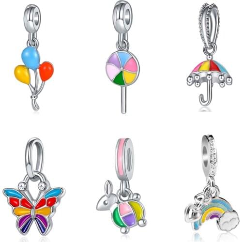 Fashion Rainbow Balloon Lollipop Umbrella Butterfly Enamel Charms Beads Fits Original Pandora Bracelets DIY Jewelry Making Gifts
