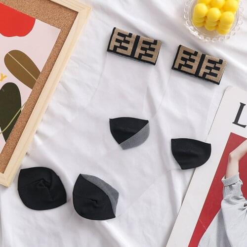 Summer new ultra-thin breathable glass silk socks womens tube socks ins tide wild crystal silk letters womens socks