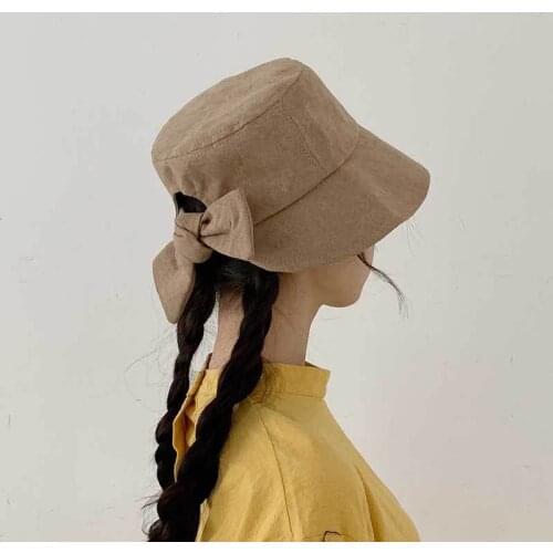 New Summer Women Bucket Hat Solid Outdoor Bowknot Cap Lady Sun Hat Female Panama Beach Cap Travel Fisherman Hat