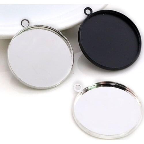New Arrive 10pcs/lot 25mm Inner Size Silver Plated Rhodium Black High Quality Iron Cameo Settings Cabochon Base Tray Pendant