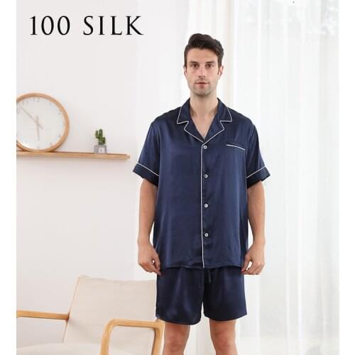 100 Silk Pajama Set Men Sleepwear Short With Boxer 19 Momme Luxury Natural Mens Clothing Free Shipping