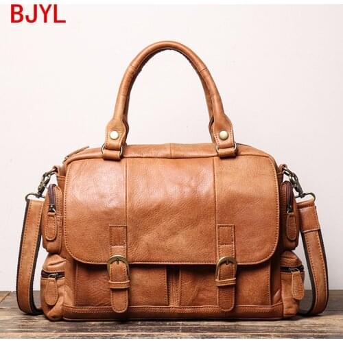 Hot Sale handbag Mens Leather Portable Briefcase Frosted Leather Shoulder Messenger Bag Large Capacity Computer bag travel 14"