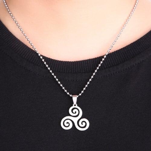 Religious Stainless Steel Necklace Triskele/Keltic Knot/Cross/Tree life/David Star/Ankh/Horus Eye/Jesus/Trident/lauburu/Hamsa