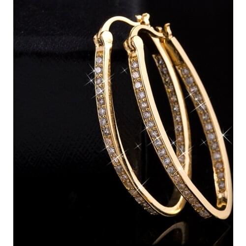 Crystal Micro Inlaid Hoop Earrings Yellow Gold Filled Sexy Women Jewelry Gift
