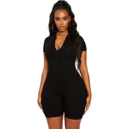Sexy Jumpsuit Black Romper боди Wear Party Club Summer Women Clothing Bodycon Bodysuits Shorts Woman Clothes Zip Up Overall Body