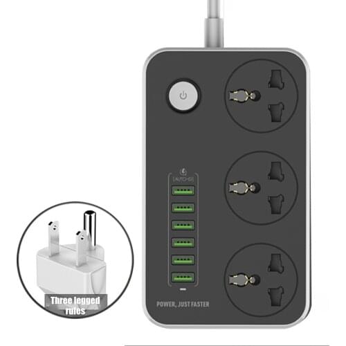 6 USB Universal Power Strip Desktop Extension Cord Socket for Home Office Phone 3-Pin US Plug