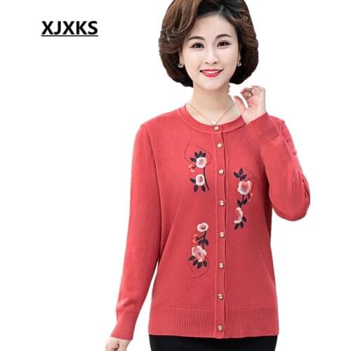 XJXKS Exquisite embroidery women single-breasted knitted jacket 2020 autumn winter new comfortable wool sweater women cardigan