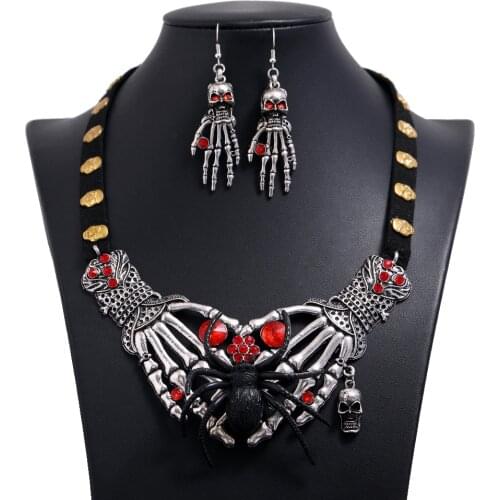 Halloween Jewelry Sets Ghost Hand Skull Spider Element Pendants Necklace Goth Drop Earrings Accessories Set for Halloween Party