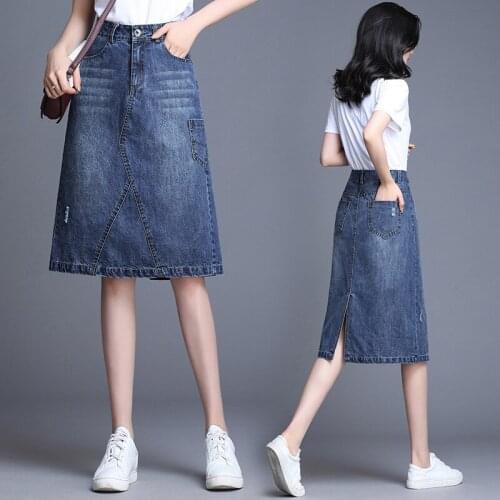Fashion Denim Skirts Temperament Women Clothing 2019 Spring New Large Size High Waist Casual Cowboy Skirt Women A Word Skirt