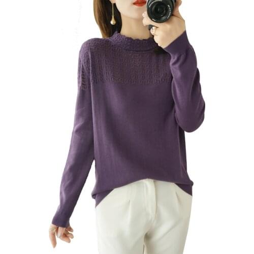 Spring/Summer 2021 new womens high-neck long-sleeved sweater pullover cotton soft