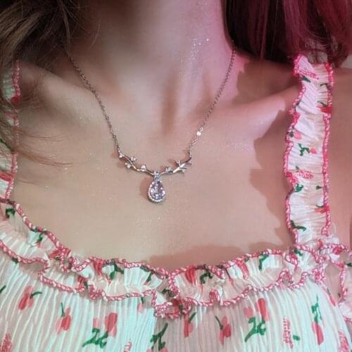 MENGJIQIAO Korean Delicate Sweet Waterdrop Zircon Necklace For Women Girls Elegant Crystal Pendant Collares Wedding Jewelry