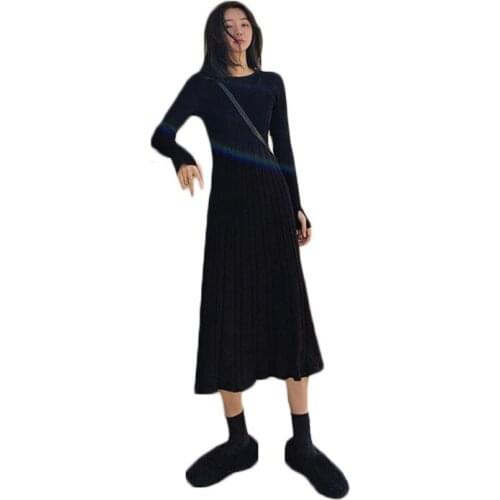 WSYORE Mid-long Sweater Dress Women Autumn and Winter Casual A-line Bottoming Dress Female Long-sleeve Knit Dress NS2977