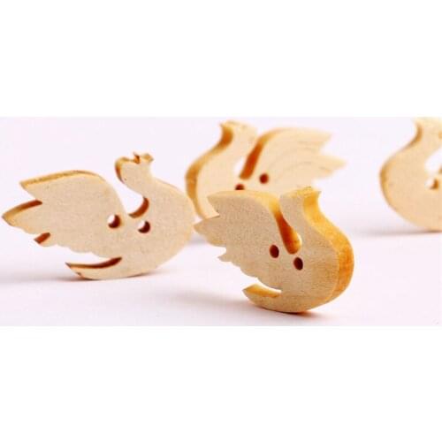 Animal Cartoon Swan Wooden Buttons Natural Color 100pcs 24*15mm Craft Supplies Accessories For Sewing Clothing Kids Scrapbooking