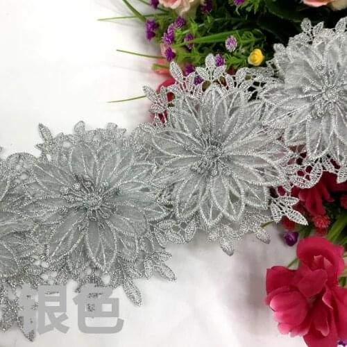 0.5Yard/Lot DIY Gauze bilateral embroidery 3D flower lace trim lace fabric 12cm wide clothes accessories SC061