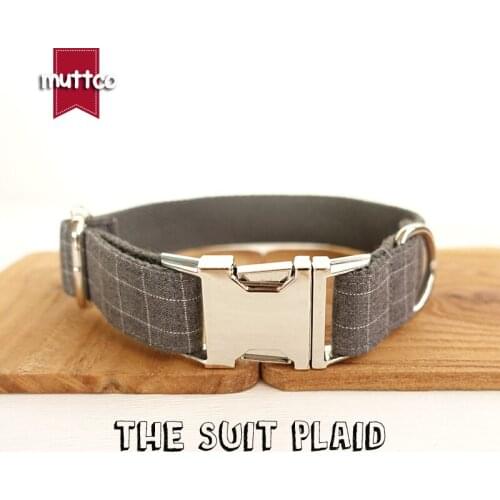 10pcs/lot MUTTCO wholesale self-designed cool handmade dog collar THE SUIT PLAID 5 sizes gray soft dog collars and leashes set