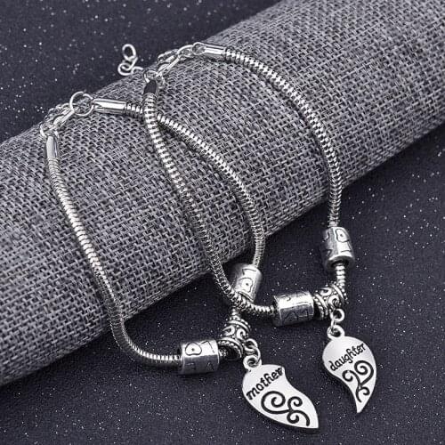 2Pcs/Set New Fashion Jewelry Family Jewelry Mother Daughter Bracelet Hope Heart Shape Beads For Women Gifts free shipping