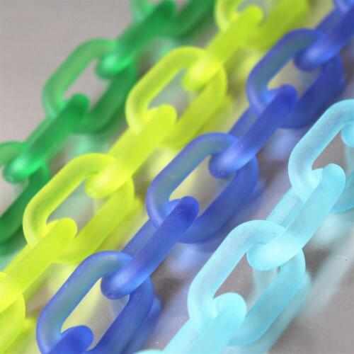 3feet Blue Green Matte Acrylic Chunky Chain, Translucent Open Plastic Necklace Chain,Open Link,Size 28mmx17mm Free Shipping