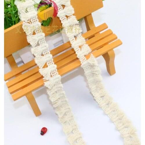3 Meters 2.2CM Width Beige Tassel Lace Ribbon Fringe Lace Trim Mesh Make as Dress Curtain Sofa Decoration