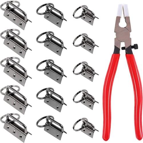 30 Pcs Key Fob Hardware Keychain Split Ring Wrist Wristlets Cotton with Heavy Duty Metal Glass Running Pliers Tools