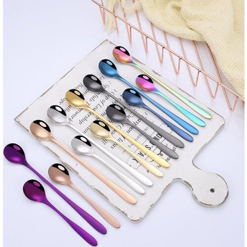 304 Stainless Steel Korean Ladle Long Bing Shao Feng Mi Shao Gold-Plated Japan And South Korea Coffee Spoon Mixing Teaspoon