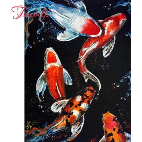 Touoilp Full Diamond Painting koi Fish Graph Diy Diamond Embroidery mosaic Chinese Style Pray For Wealth Accumulation A Hobby