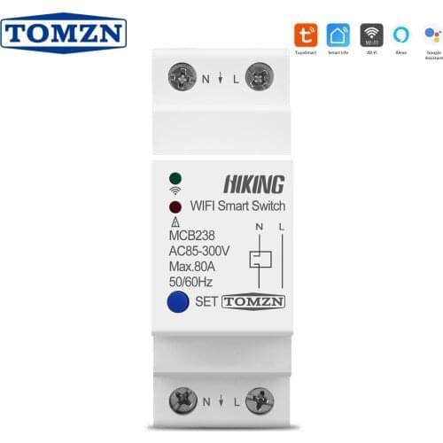 2P 80A Din Rail WIFI Circuit Breaker Smart Switch Remote Control by Smart Life TUYA for Smart Home TOMZN MCB238