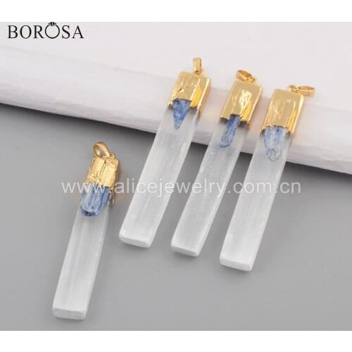 BOROSA 5PCS Fashion 16" Rectangle Gold Filled Transparent Selenite Natural Kyanite High Quality Pendants Necklace Jewelry G1778