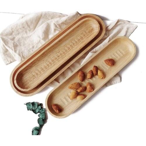 Wood Rectangle Solid Wooden Tea Tray Serving Table Dinner Plate Fruit Saucer Dessert Food Storage Tableware Breakfast Display