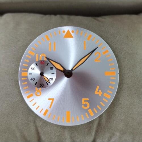 Watch parts 39mm silvery watch dial orange Watch hand orange number yellow luminous Suitable for eta6497 / 8498 / ST36 G043