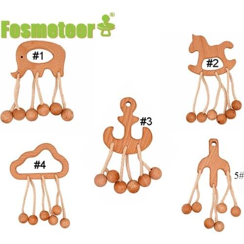 Fosmeteor Baby Toys Beech Wood Teething Animal Cartoon Wooden Bead Baby Stroller Toy Making Noise Rattle Gift DIY Baby Rattle