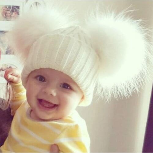 Baby knit hat with big real raccoon fur ball infant toddler kids children girl boy winter warm newborn 0 1 2 3 4 5 6 7 8 years