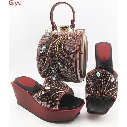 Doershow Italian wine Shoes and Bags To Match Set Nigerian Shoes and Matching Bag African Wedding Shoes and Bag Set! SES1-8