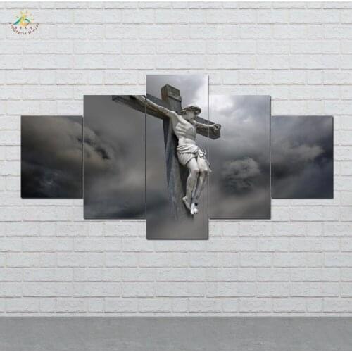 Jesus on the Crossing Wall Art Canvas Painting Posters and Prints Decorative Picture Decoration Home For Living Room 5 PIECES