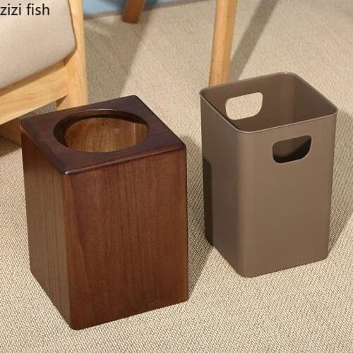 Chinese Home Solid Wood Square Trash Can Wastebasket Garbage Storage Basket Waste Bins Kitchen Garbage Can Wooden Storage Bucket