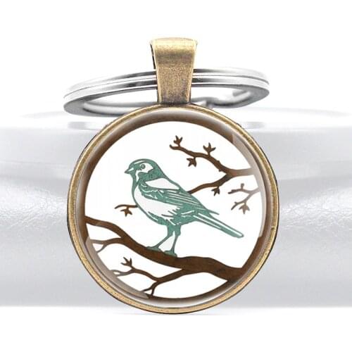 Chinese style art bird Glass Dome Key Chain Charm Men Women Jewelry Key Rings