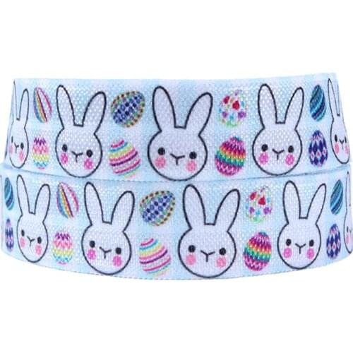 Flora Ribbons Easter egg and rabbit printed 5/8" fold over elastic for holiday gift packing