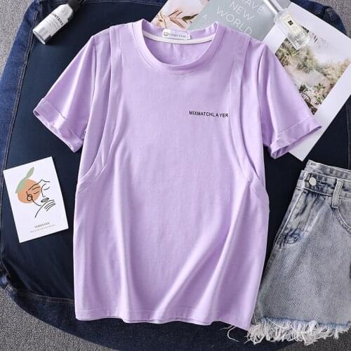 Summer Casual Cotton Maternity Nursing Tees Loose Breastfeeding T Shirt Clothes for Pregnant Women Pregnancy Feeding Tops
