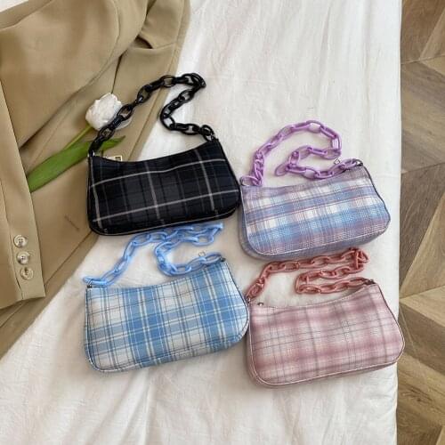 Fashion Women Casual Wild Retro Plaid Printing Crossbody Handbag Shoulder Female Underarm Bag Casual Ladies Chain Small Handbags