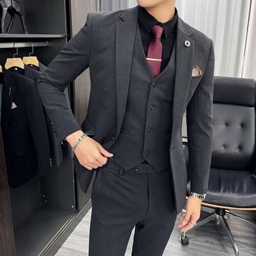 Plus Size S-7XL Men Wedding Suit Blazers Slim Fit Suits for Male 3 Pieces Costume Business Formal Party Classic Black/Gray Suit