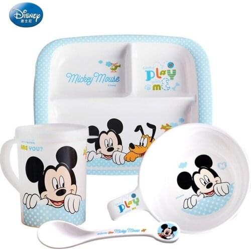 1 set of cartoon Disney Mickey Minnie cutlery childrens baby rice bowl plate baby spoon cup childrens Mickey Mouse cutlery set