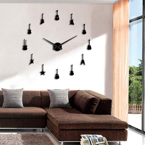 110cmX110cm Rock Roll Guitar Wall Clock Variety Music Horloge Diy Acrylic Mirror Stickers 3d Large Wall Clocks Home Decor