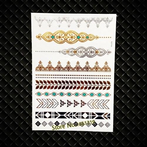New Large Size Gold Bracelet Designs Fake Metallic Waterproof Temporary Tattoo Body Art Arm Sleeve Tattoo Jewelry Paste GYH-078