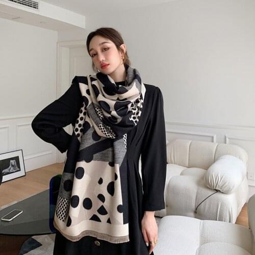 New Winter Scarf Women Luxury Brand Soft Cashmere Warm Pashmina Fashion Dot Print Scarves Wrap Thick Shawl Bufanda Stoles Hijabs