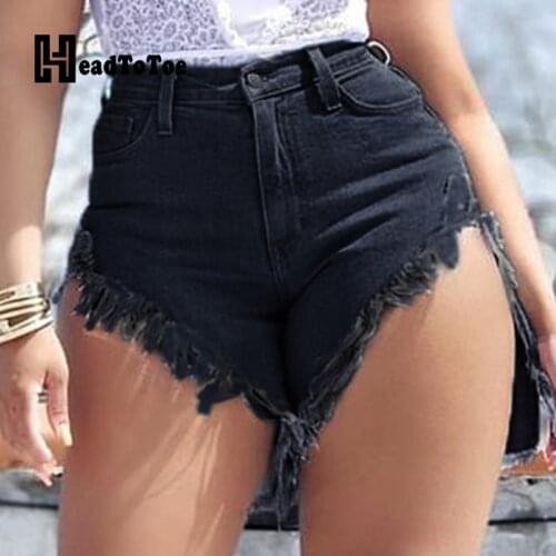 Solid Ripped Tassel Sexy Club Shorts for Women High Waist Woman Shorts