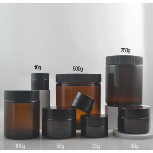 Wholesale 5/10/20/30/50/100/250/500g Empty Makeup Container Brown Glass Jar Face Cream eye cream Cosmetic Jar