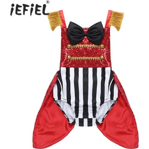 Baby Girls Sleeveless Sequins Bowknot Striped Romper Toddlers Halloween Cosplay Birthday Party Ringmaster Outfit Circus Costume