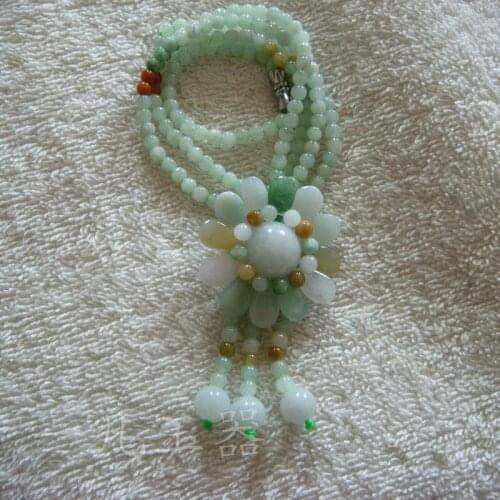 Genuine jadeite sweater chain pendant jade bead sunflower Necklace three color womens Necklace Pendant couple Brooch